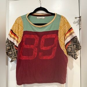 We The Free Mint Green Top with Maroon and Mustard Trim